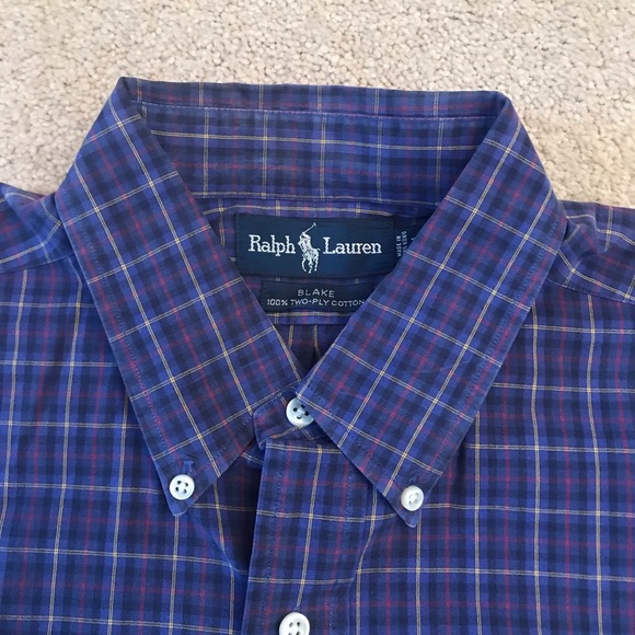 Ralph Lauren Blake Mens Long Sleeve Shirt Large Purple Blue Two Ply Cotton Pony - Picture 5 of 10